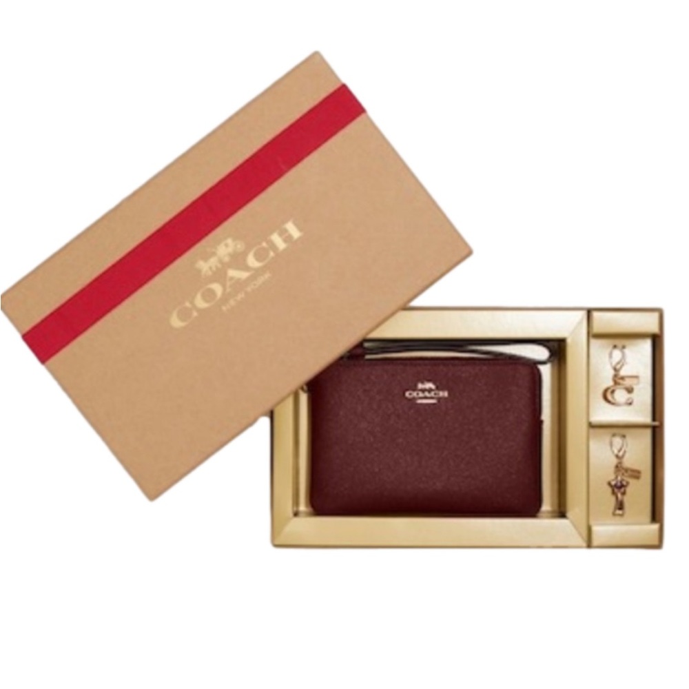 COACH Wristlet + Two Gold Charms in a Coach Gift Box, Black Cherry colour - Picture 3 of 7